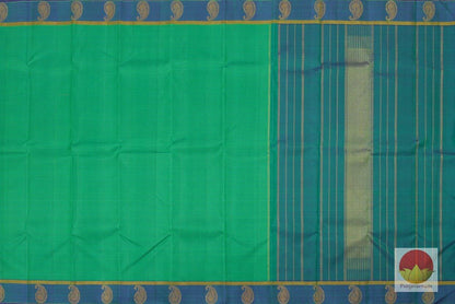 Kanchipuram Silk Saree - Handwoven Pure Silk - Pure Zari - Green & Blue - PV G 4260 - Silk Sari - Panjavarnam