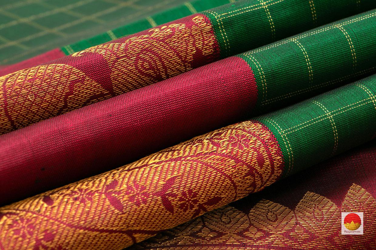 Kanchipuram Silk Saree - Handwoven Pure Silk - Pure Zari - Green & Maroon - PV G 4303 - Silk Sari - Panjavarnam