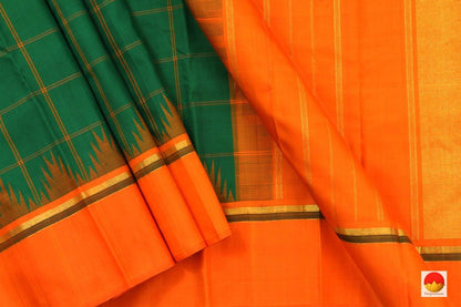 Kanchipuram Silk Saree - Handwoven Pure Silk - Pure Zari - Green & Orange - PV J 3539 - Archives - Silk Sari - Panjavarnam