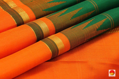 Kanchipuram Silk Saree - Handwoven Pure Silk - Pure Zari - Green & Orange - PV J 3539 - Archives - Silk Sari - Panjavarnam