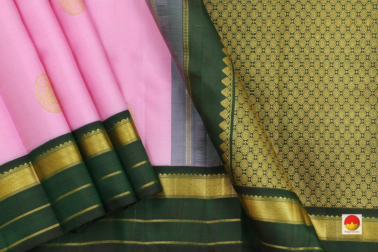 Kanchipuram Silk Saree - Handwoven Pure Silk - Pure Zari - Lotus Pink & Bottle Green - PV J 431 - Archives - Silk Sari - Panjavarnam