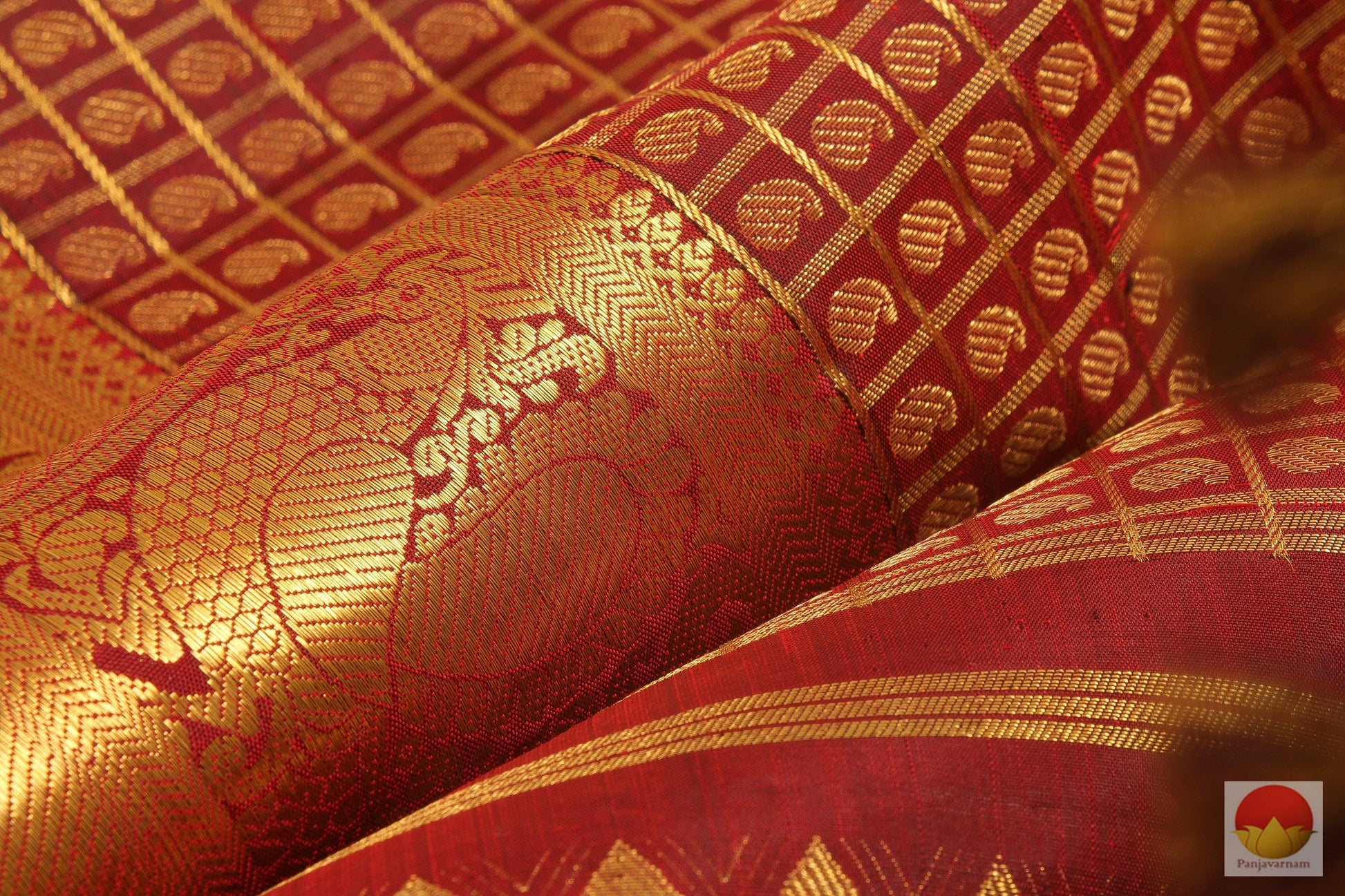 Kanchipuram Silk Saree - Handwoven Pure Silk - Pure Zari - Maroon & Gold - PV G 2011 - Archives - Silk Sari - Panjavarnam
