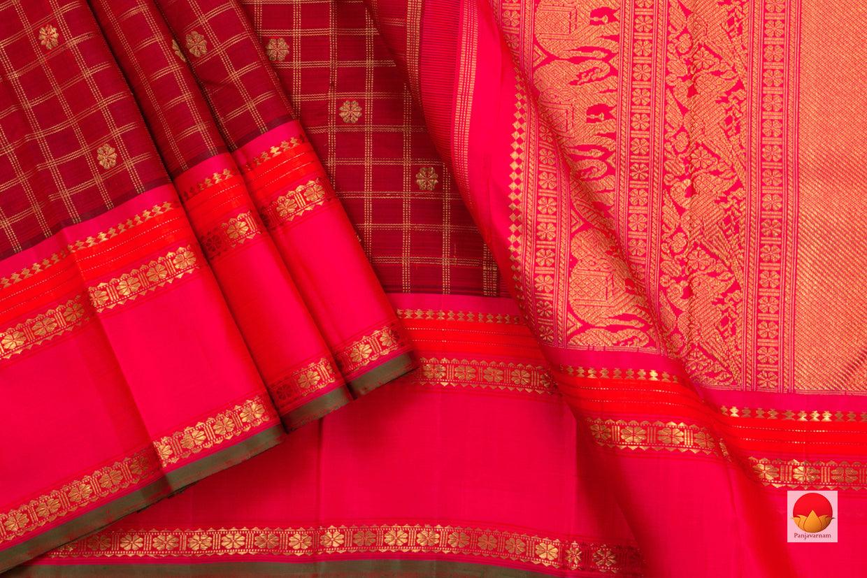 Kanchipuram Silk Saree - Handwoven Pure Silk - Pure Zari - Maroon & Pink - PV NYC 64 - Silk Sari - Panjavarnam