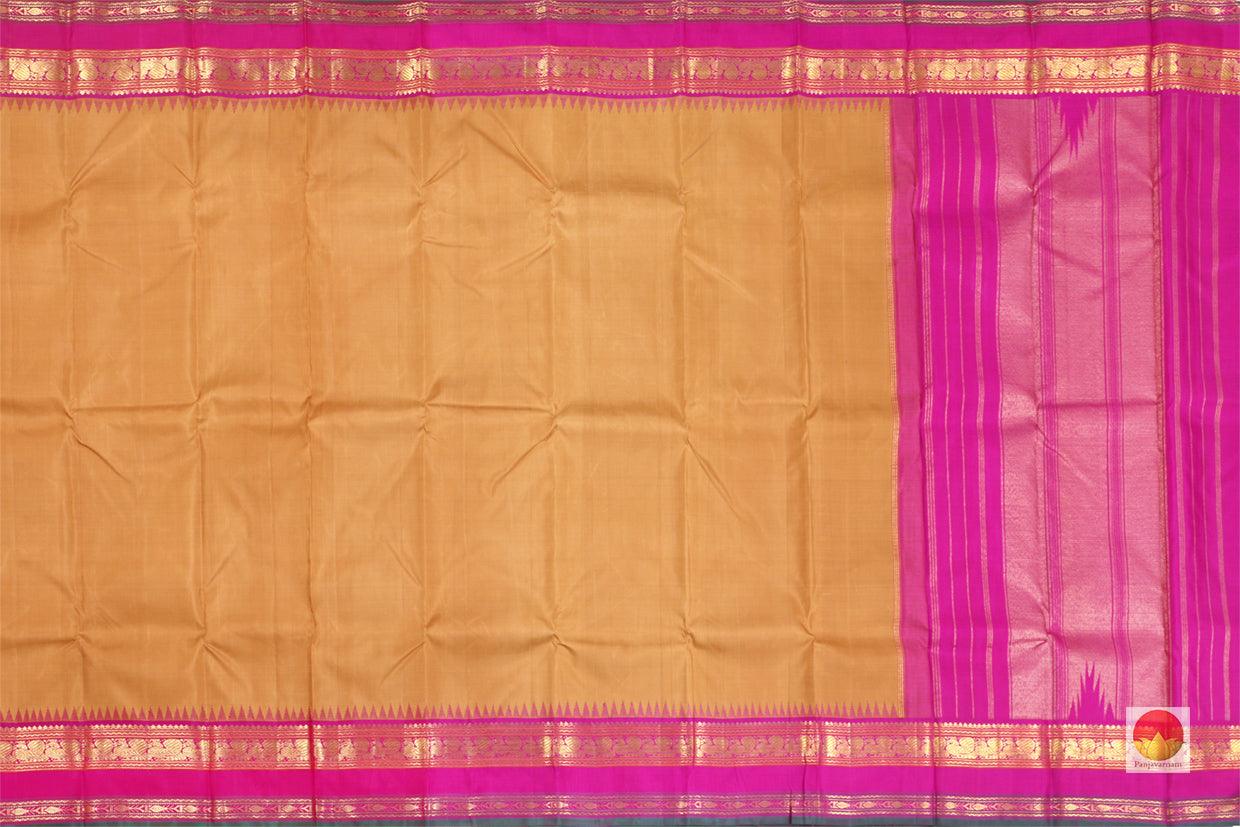 Kanchipuram Silk Saree - Handwoven Pure Silk - Pure Zari - Mustard & Pink - PV J 843 - Silk Sari - Panjavarnam