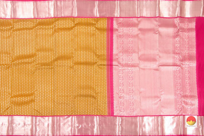 Kanchipuram Silk Saree - Handwoven Pure Silk - Pure Zari - Mustard & Pink - PV NYC 19 - Saris & Lehengas - Panjavarnam