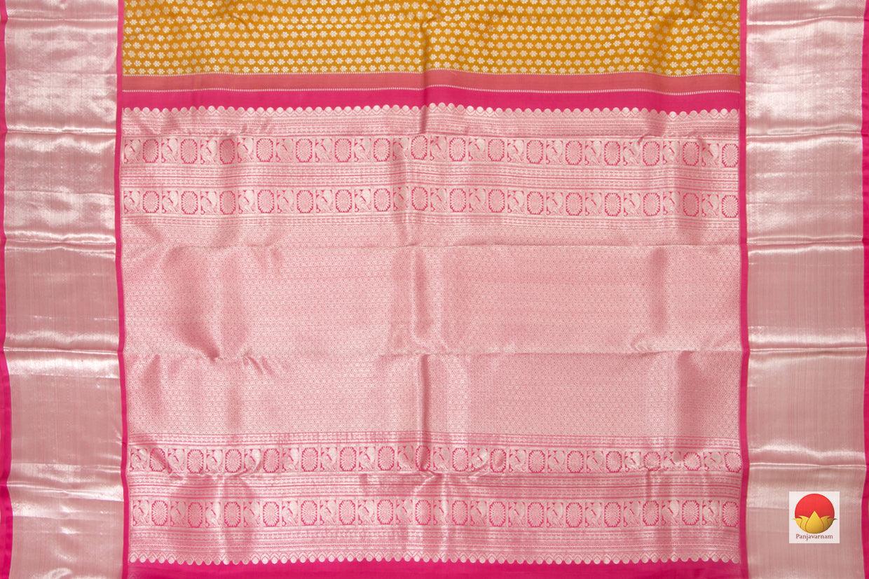 Kanchipuram Silk Saree - Handwoven Pure Silk - Pure Zari - Mustard & Pink - PV NYC 19 - Saris & Lehengas - Panjavarnam