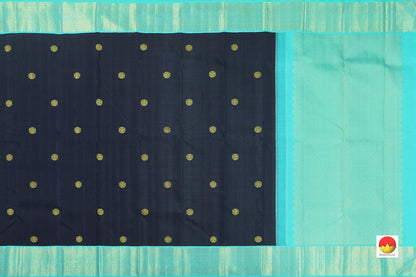 Kanchipuram Silk Saree - Handwoven Pure Silk - Pure Zari - Navy Blue & Cyan - PV J 810 - Archives - Silk Sari - Panjavarnam