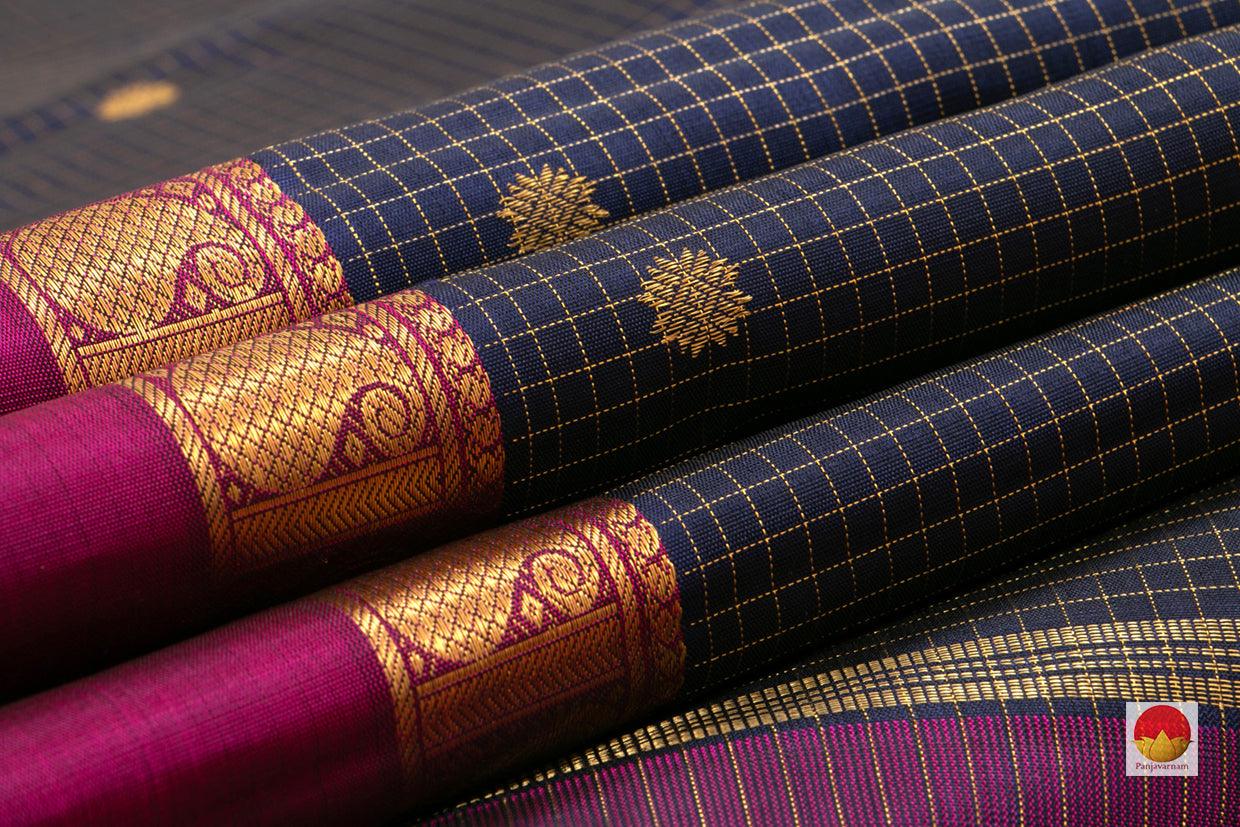 Kanchipuram Silk Saree - Handwoven Pure Silk - Pure Zari - Navy Blue & Magenta - PV DL 06 - Archives - Silk Sari - Panjavarnam