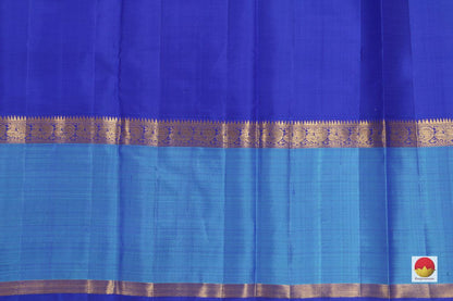 Kanchipuram Silk Saree - Handwoven Pure Silk - Pure Zari - Off White & Blue - PV J 10176 - Silk Sari - Panjavarnam