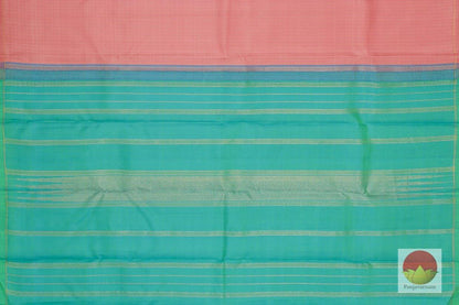 Kanchipuram Silk Saree - Handwoven Pure Silk - Pure Zari - Pastel Peach & Cyan - PV SRI 1103 - Archives - Silk Sari - Panjavarnam
