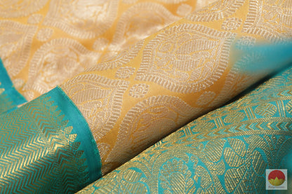 Kanchipuram Silk Saree - Handwoven Pure Silk - Pure Zari - Peach & Blue - PV G 2012 - Archives - Silk Sari - Panjavarnam