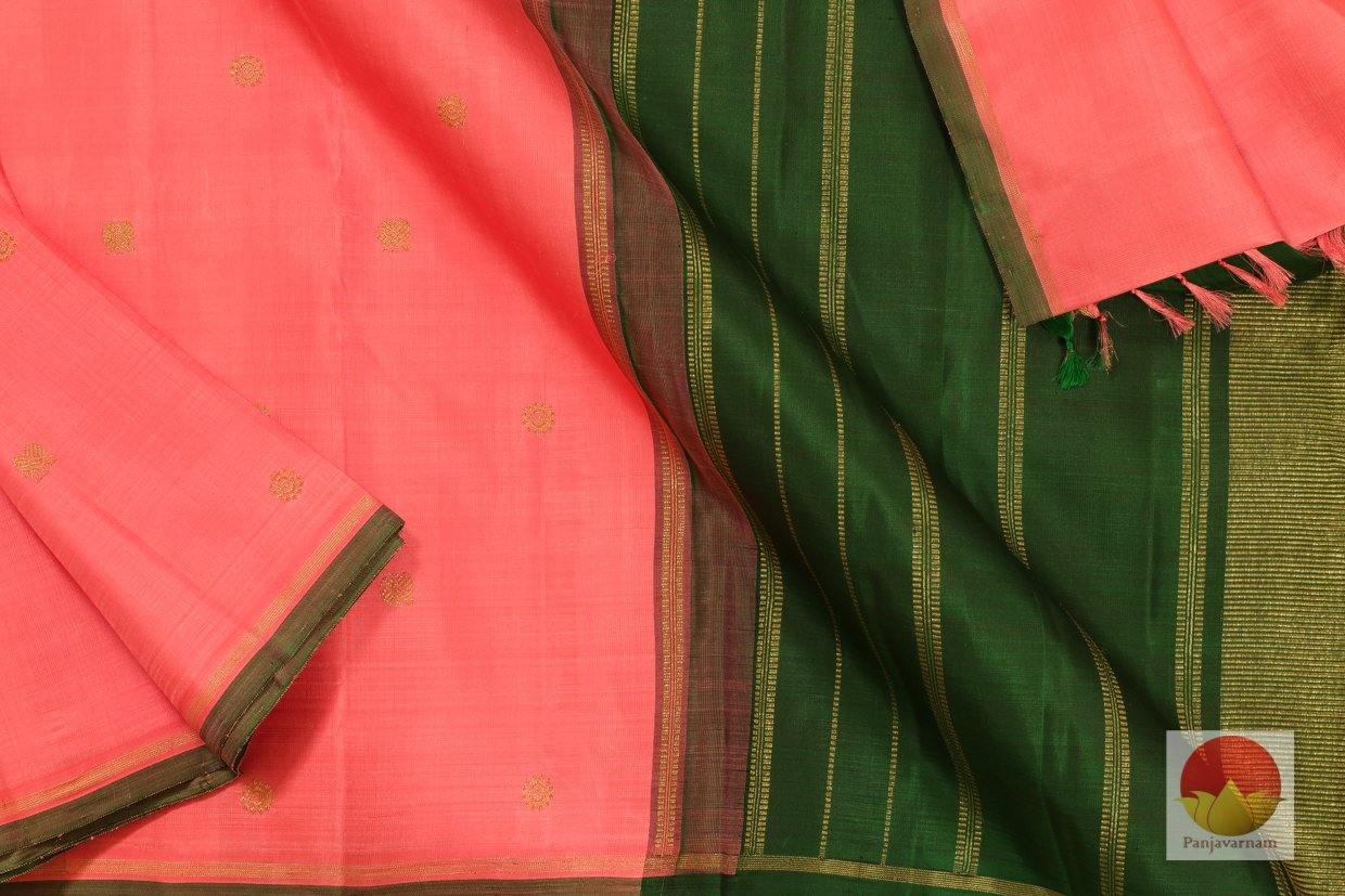 Kanchipuram Silk Saree - Handwoven Pure Silk - Pure Zari - Peach & Green - PV SRI 1116 - Archives - Silk Sari - Panjavarnam