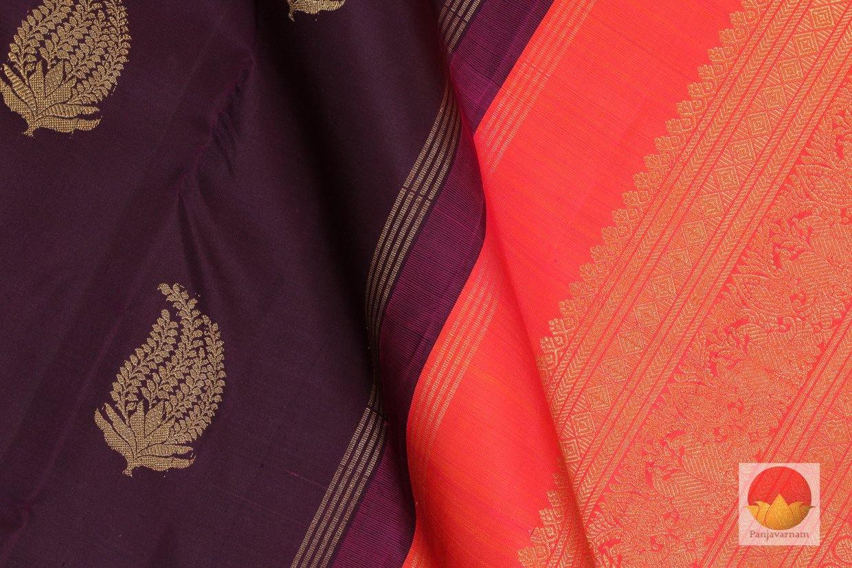 Kanchipuram Silk Saree - Handwoven Pure Silk - Pure Zari - Purple & Peach - PV SRI 1244 - Archives - Silk Sari - Panjavarnam