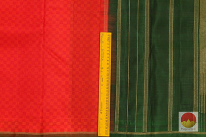 Kanchipuram Silk Saree - Handwoven Pure Silk - Pure Zari - Red & Green - PV SRI 1252 - Silk Sari - Panjavarnam