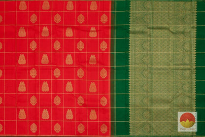 Kanchipuram Silk Saree - Handwoven Pure Silk - Pure Zari - Red & Green - PV SRI 150 - Archives - Silk Sari - Panjavarnam