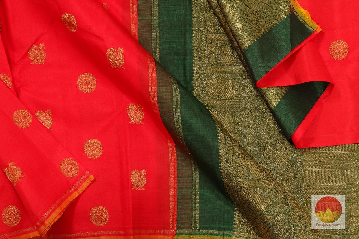Kanchipuram Silk Saree - Handwoven Pure Silk - Pure Zari - Red & Green - PV SRI 165 - Silk Sari - Panjavarnam