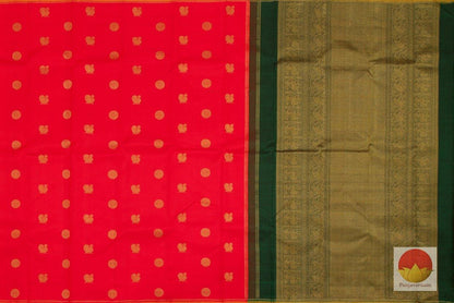Kanchipuram Silk Saree - Handwoven Pure Silk - Pure Zari - Red & Green - PV SRI 165 - Silk Sari - Panjavarnam