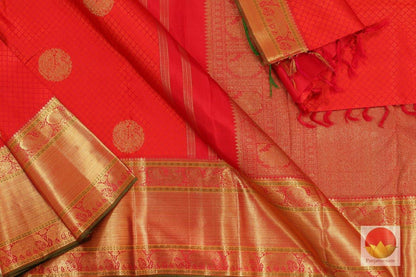 Kanchipuram Silk Saree - Handwoven Pure Silk - Pure Zari - Red Jacquard - PV G 4011 - Archives - Silk Sari - Panjavarnam