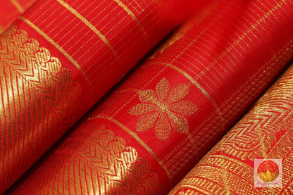 Kanchipuram Silk Saree - Handwoven Pure Silk - Pure Zari - Red Vaira Oosi - PV SRI 1253 - Silk Sari - Panjavarnam