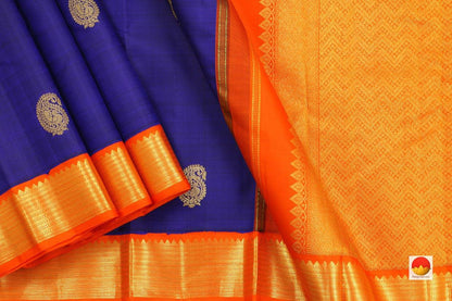 Kanchipuram Silk Saree - Handwoven Pure Silk - Pure Zari - Royal Blue & Orange - PV J 210 - Archives - Silk Sari - Panjavarnam