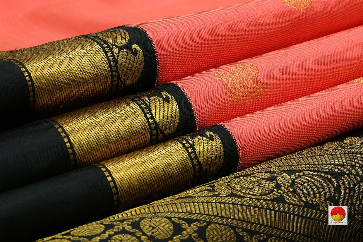 Kanchipuram Silk Saree - Handwoven Pure Silk - Pure Zari - Rust & Black - PV J 4393 - Archives - Silk Sari - Panjavarnam