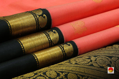 Kanchipuram Silk Saree - Handwoven Pure Silk - Pure Zari - Rust & Black - PV J 4393 - Archives - Silk Sari - Panjavarnam