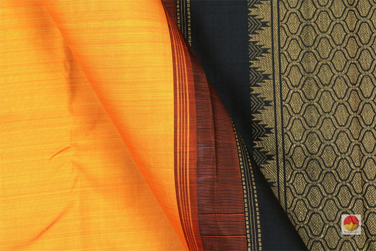 Kanchipuram Silk Saree - Handwoven Pure Silk - Pure Zari - Yellow & Black - PV J 839 - Archives - Silk Sari - Panjavarnam