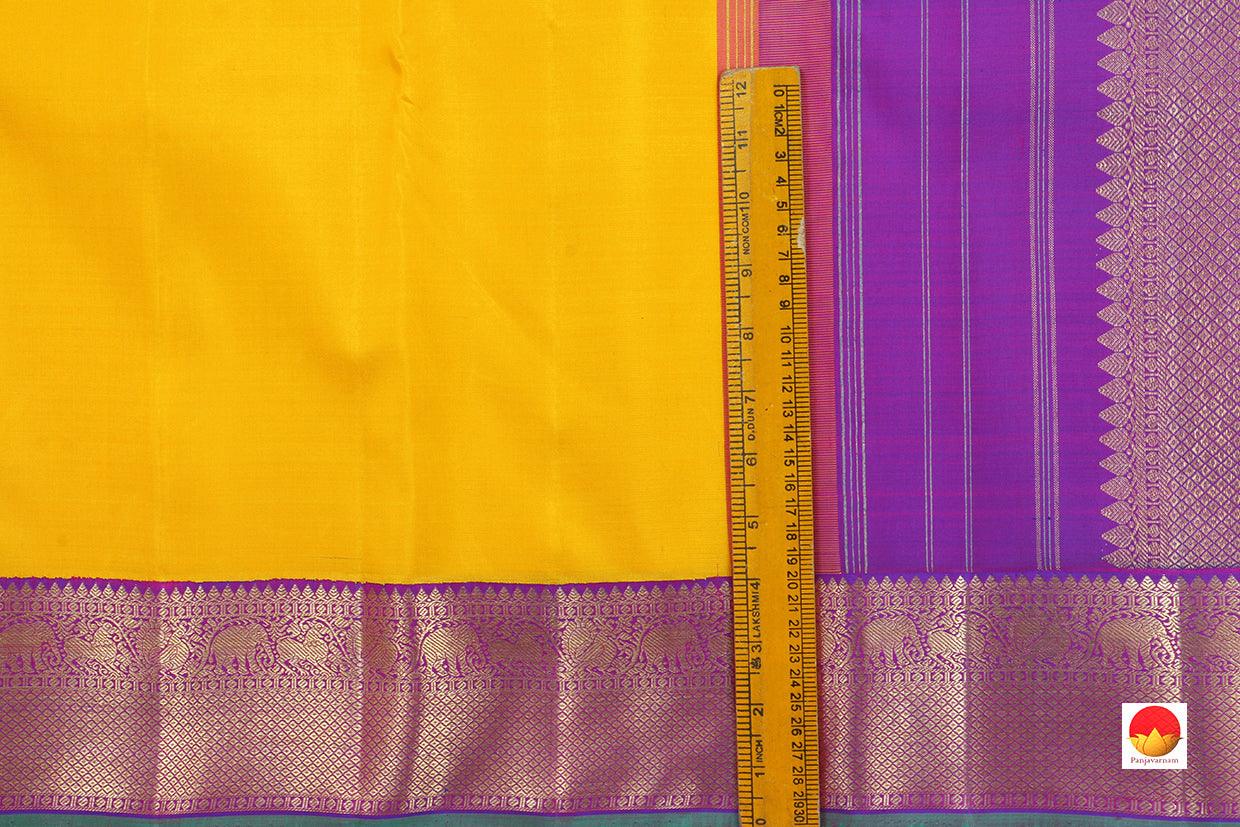 Kanchipuram Silk Saree - Handwoven Pure Silk - Pure Zari - Yellow & Purple - PV J 820 - Archives - Silk Sari - Panjavarnam
