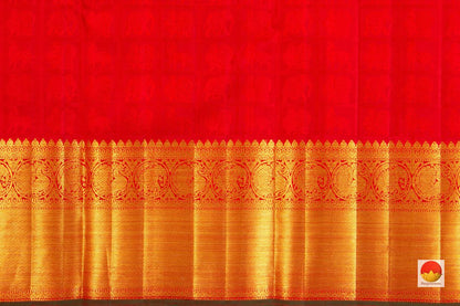 Kanchipuram Silk Saree - Handwoven Pure Silk - Pure Zari - Yellow & Red - PV J 1871 - Silk Sari - Panjavarnam