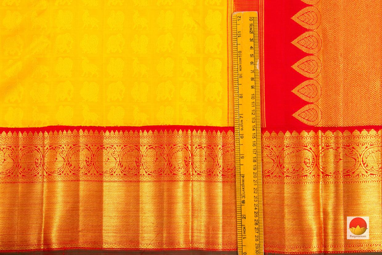 Kanchipuram Silk Saree - Handwoven Pure Silk - Pure Zari - Yellow & Red - PV J 1871 - Silk Sari - Panjavarnam