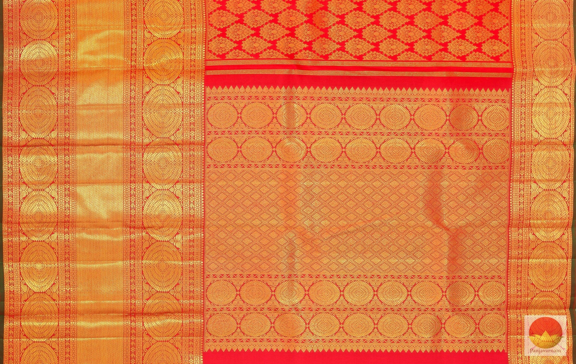 Kanchipuram Silk Saree - Handwoven Pure Silk - Red & Gold - PV G 2013 - Archives - Silk Sari - Panjavarnam