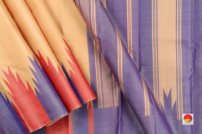 Kanchipuram Silk Saree - Handwoven Pure Silk - Temple Border - No Zari - PV SH NZ 203 - Silk Sari - Panjavarnam