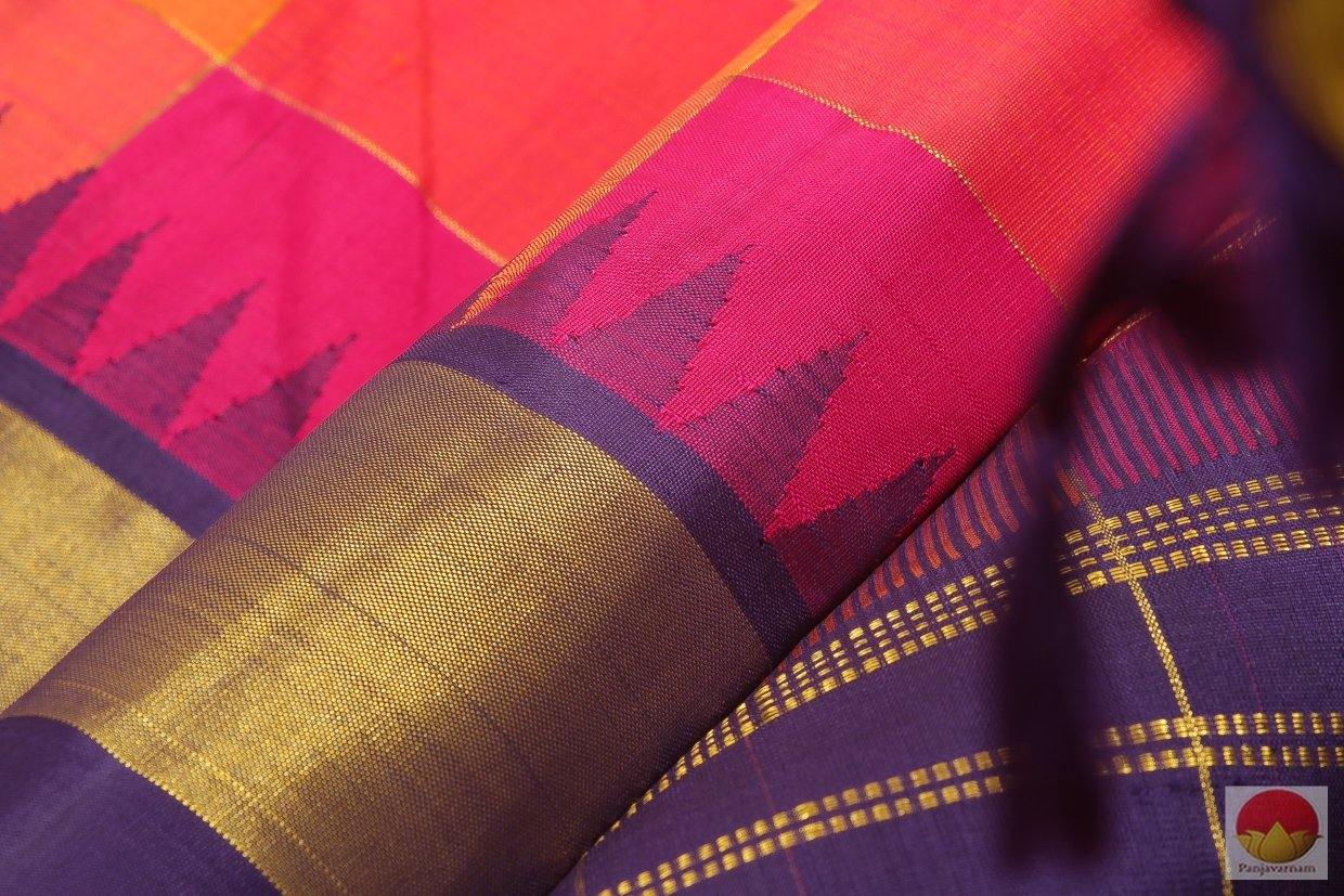 Kanchipuram Silk Saree - Handwoven Pure Silk - Temple Korvai Border - PV G 4062 - Silk Sari - Panjavarnam
