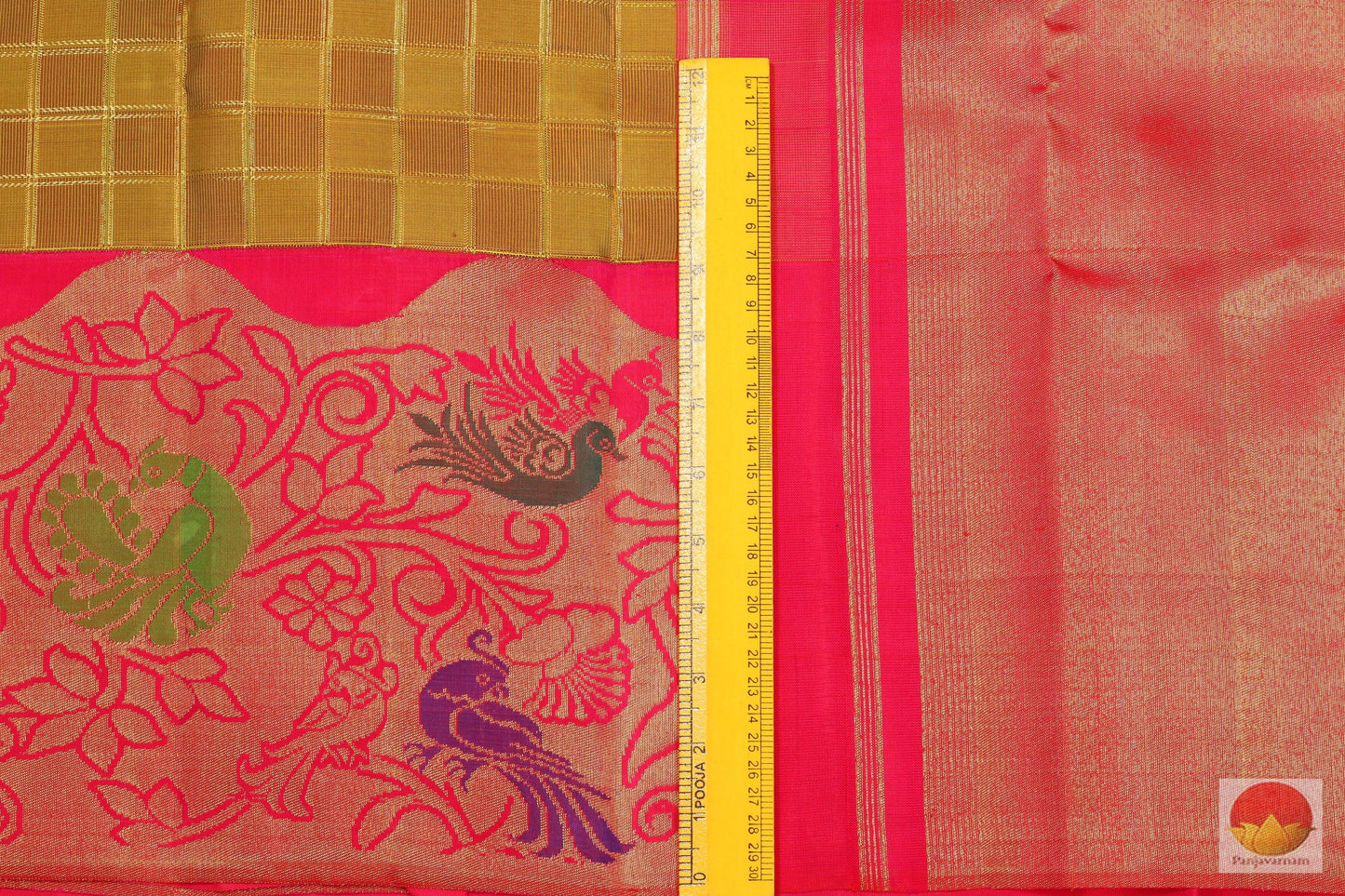 Kanchipuram Silk Saree - Mustard & Pink - Self Checks - Pure Zari - G 1931 - Archives - Silk Sari - Panjavarnam