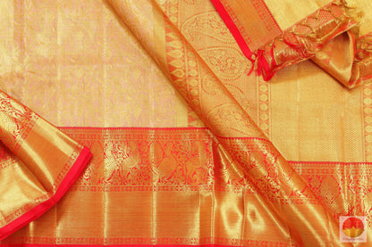 Kanchipuram Silk Saree - Pastel Peach & Gold - Handwoven Pure Silk Saree - PV G 2018 - Archives - Silk Sari - Panjavarnam