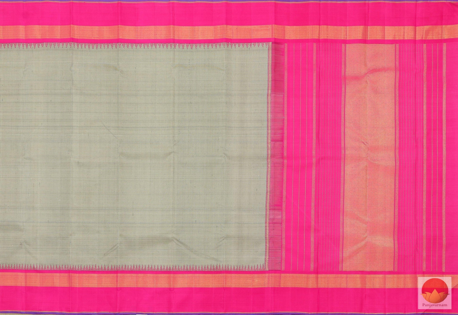 Kanchipuram Silk Saree - Temple Border - Podi Kattam - Grey & Pink - PV J 2503 - Archives - Silk Sari - Panjavarnam