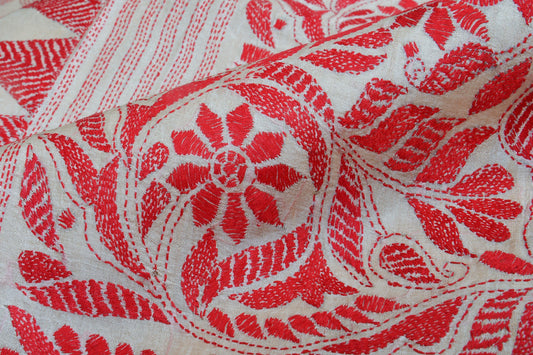 Kantha Work - Handwoven Pure Tussar Silk Saree - PT 21 Archives - Tussar Silk - Panjavarnam