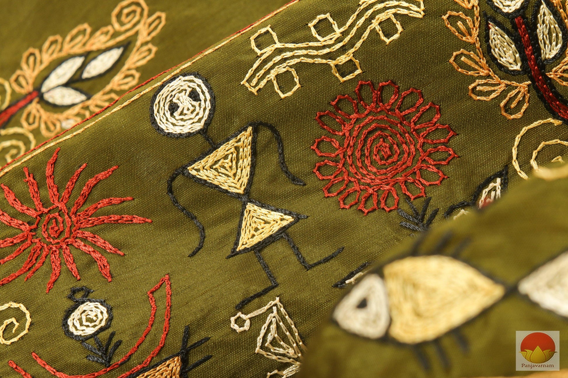 Kantha Work - Handwoven Pure Tussar Silk Saree - PT 65 Archives - Tussar Silk - Panjavarnam