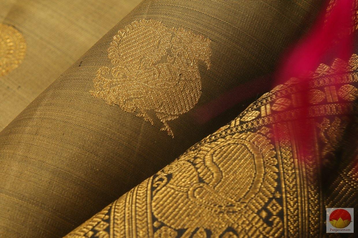 Khaki & Black - Kanchipuram Silk Saree - Handwoven Pure Silk - Pure Zari - G 4236 - Archives - Silk Sari - Panjavarnam