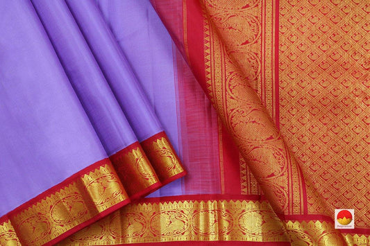 Lavender And Red Kanchipuram Silk Saree Handwoven Pure Silk Pure Zari For Festive Wear PV RA 204 - Silk Sari - Panjavarnam