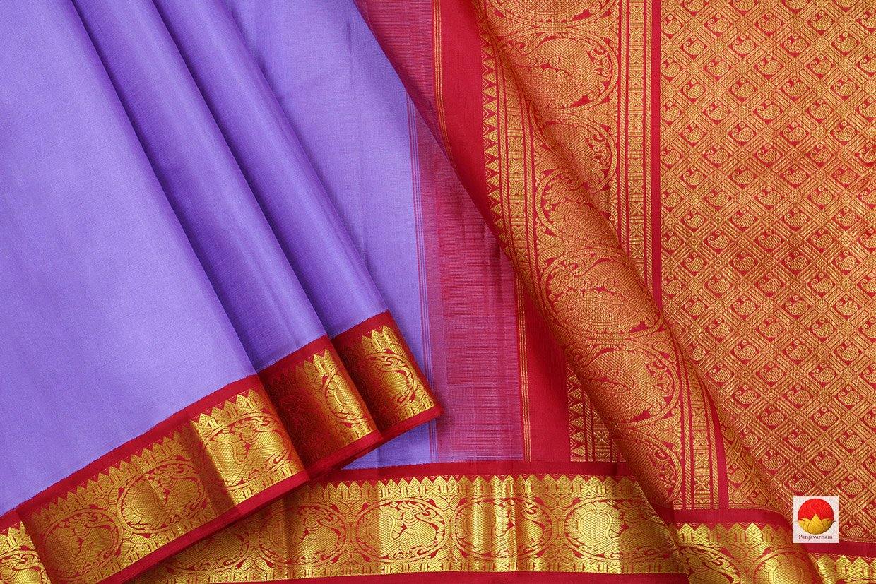 Lavender And Red Kanchipuram Silk Saree Handwoven Pure Silk Pure Zari For Festive Wear PV RA 204 - Silk Sari - Panjavarnam PV RA 204