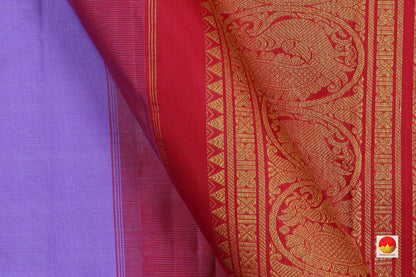 Lavender And Red Kanchipuram Silk Saree Handwoven Pure Silk Pure Zari For Festive Wear PV RA 204 - Silk Sari - Panjavarnam PV RA 204