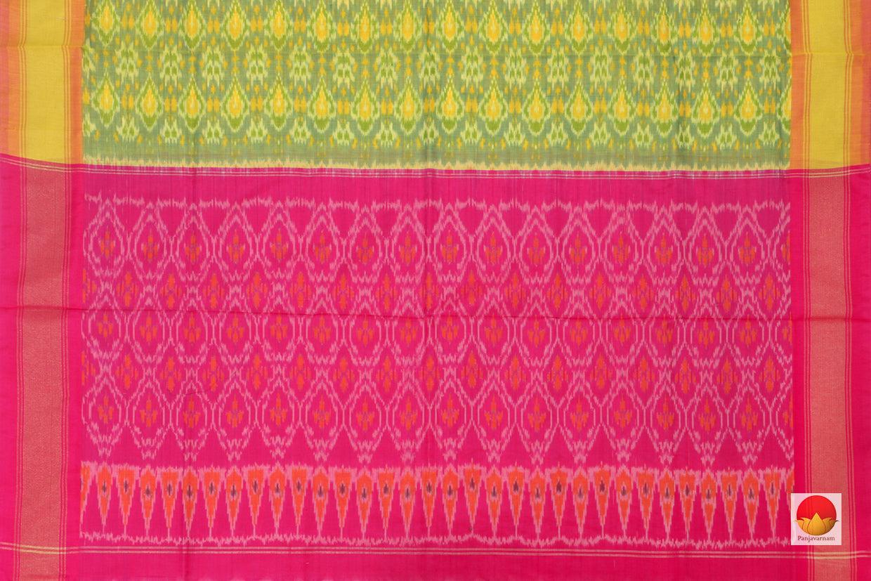 Leaf Green And Pink Pochampally Ikkat Silk Dupatta PVD 1026 - Dupattas - Panjavarnam