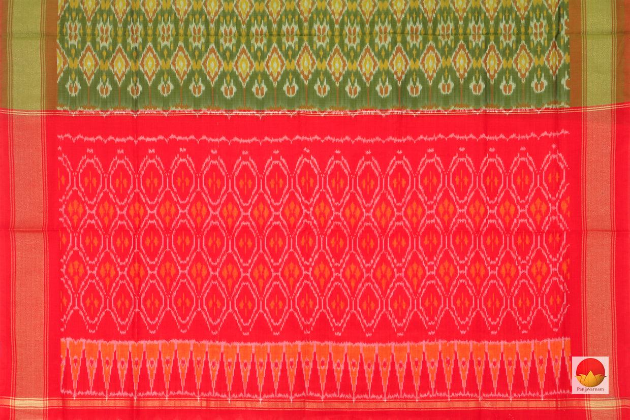 Light Green and Red Pochampally Ikkat Silk Dupatta With Zari Border PVD 1033 - Dupattas - Panjavarnam