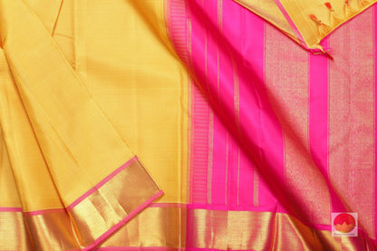 body, border and pallu of yellow kanjivaram pure silk saree