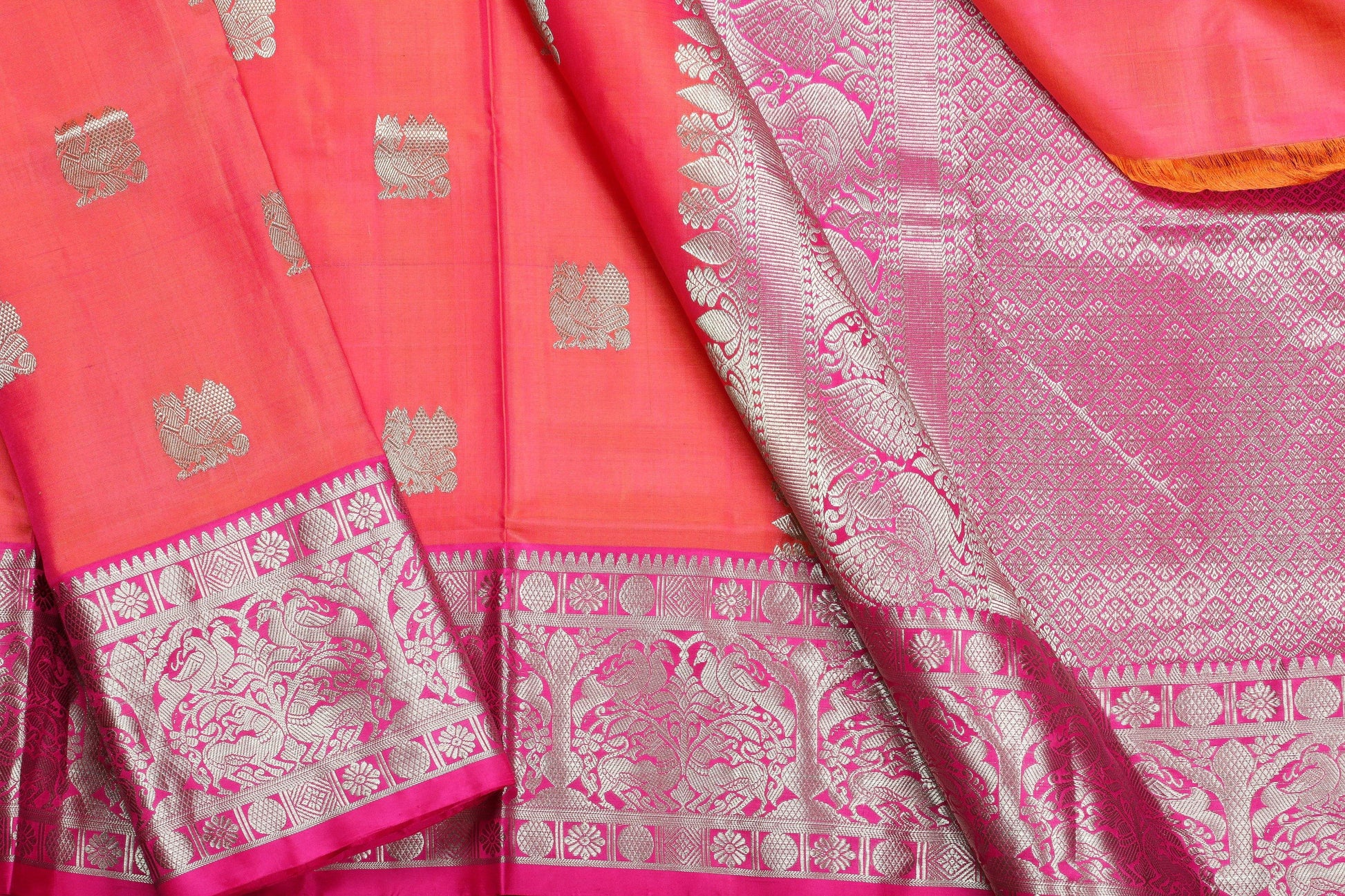 Lite Weight Handwoven Pure Silk Kanjivaram Saree - Silver Zari - PV 174 - Silk Sari - Panjavarnam
