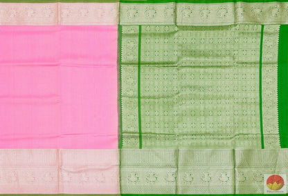 Lotus Pink & Green - Handwoven Pure Silk Kanjivaram Saree - Pure Zari - PV SVS 2066 Archives - Silk Sari - Panjavarnam