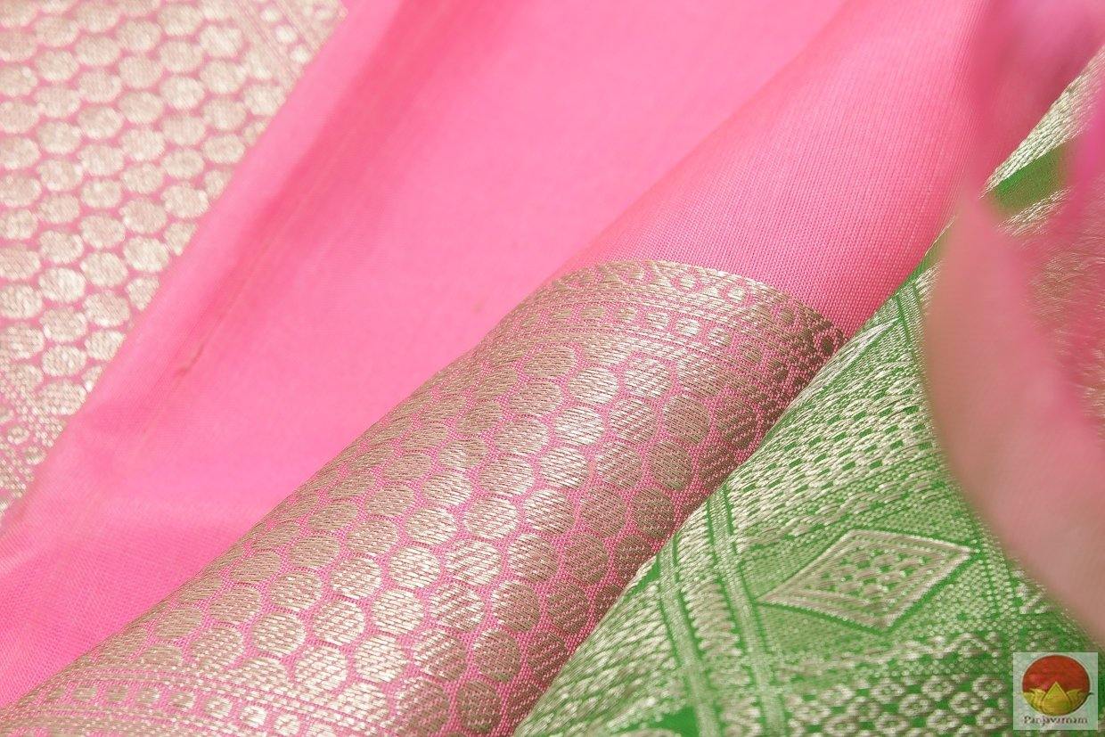 Lotus Pink & Green - Handwoven Pure Silk Kanjivaram Saree - Pure Zari - PV SVS 2066 Archives - Silk Sari - Panjavarnam
