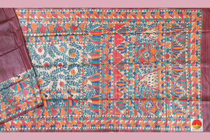 Madhubani - Handwoven Tussar Silk Saree - PT 607 - Tussar Silk - Panjavarnam