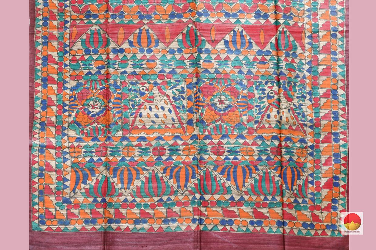 Madhubani - Handwoven Tussar Silk Saree - PT 607 - Tussar Silk - Panjavarnam
